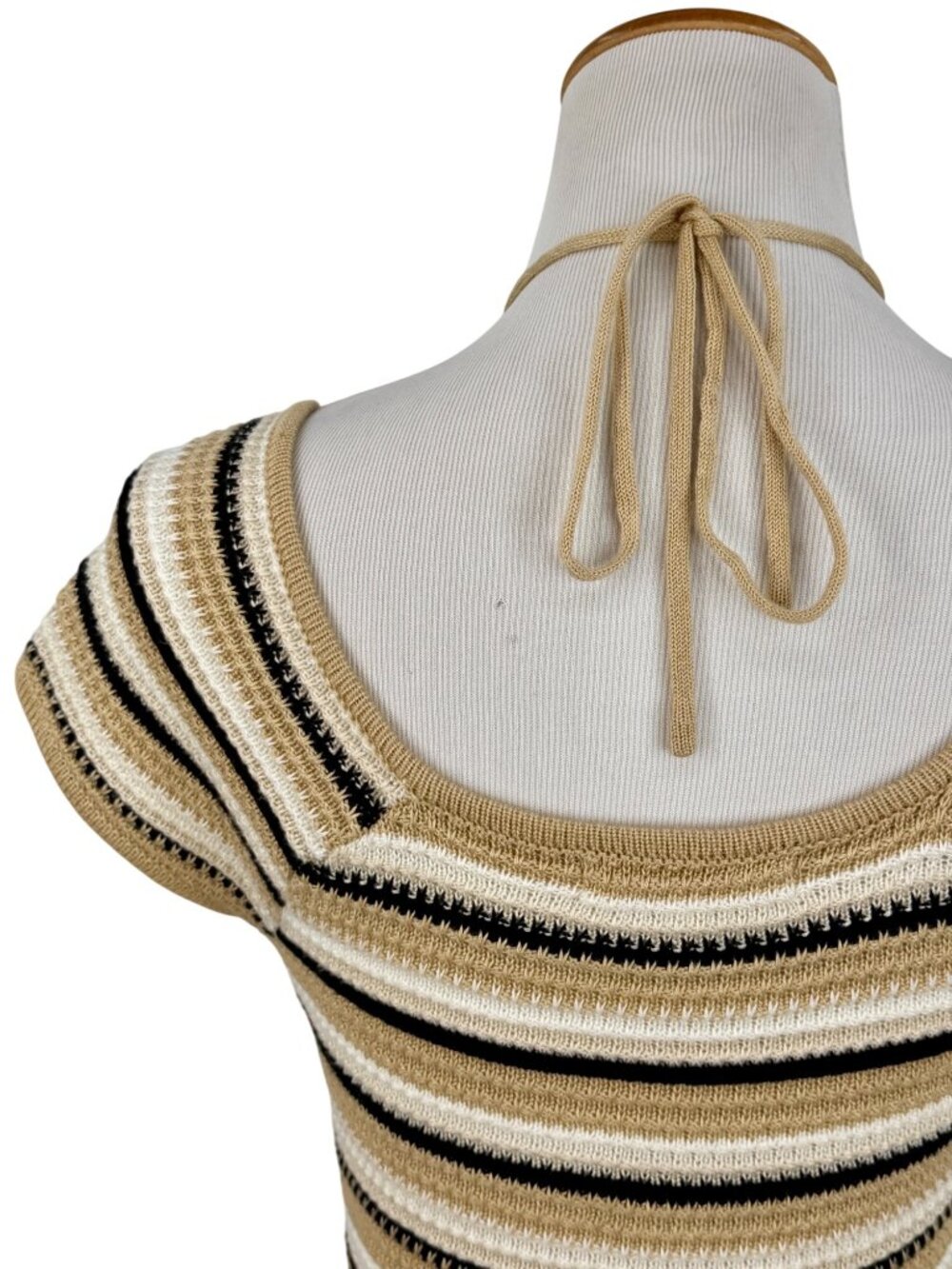 Madden NYC Crochet Knit Neutral Striped Mini Dress M| Coastal Cowgirl Boho Indie - Picture 8 of 16